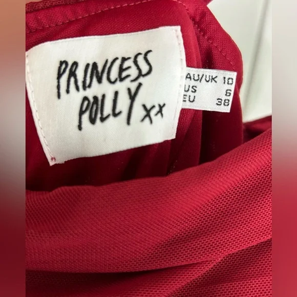 Princess Polly 6 Tara Mini Dress Red Ruched Y2K Spaghetti Strap Mini Bodycon - Picture 10 of 11
